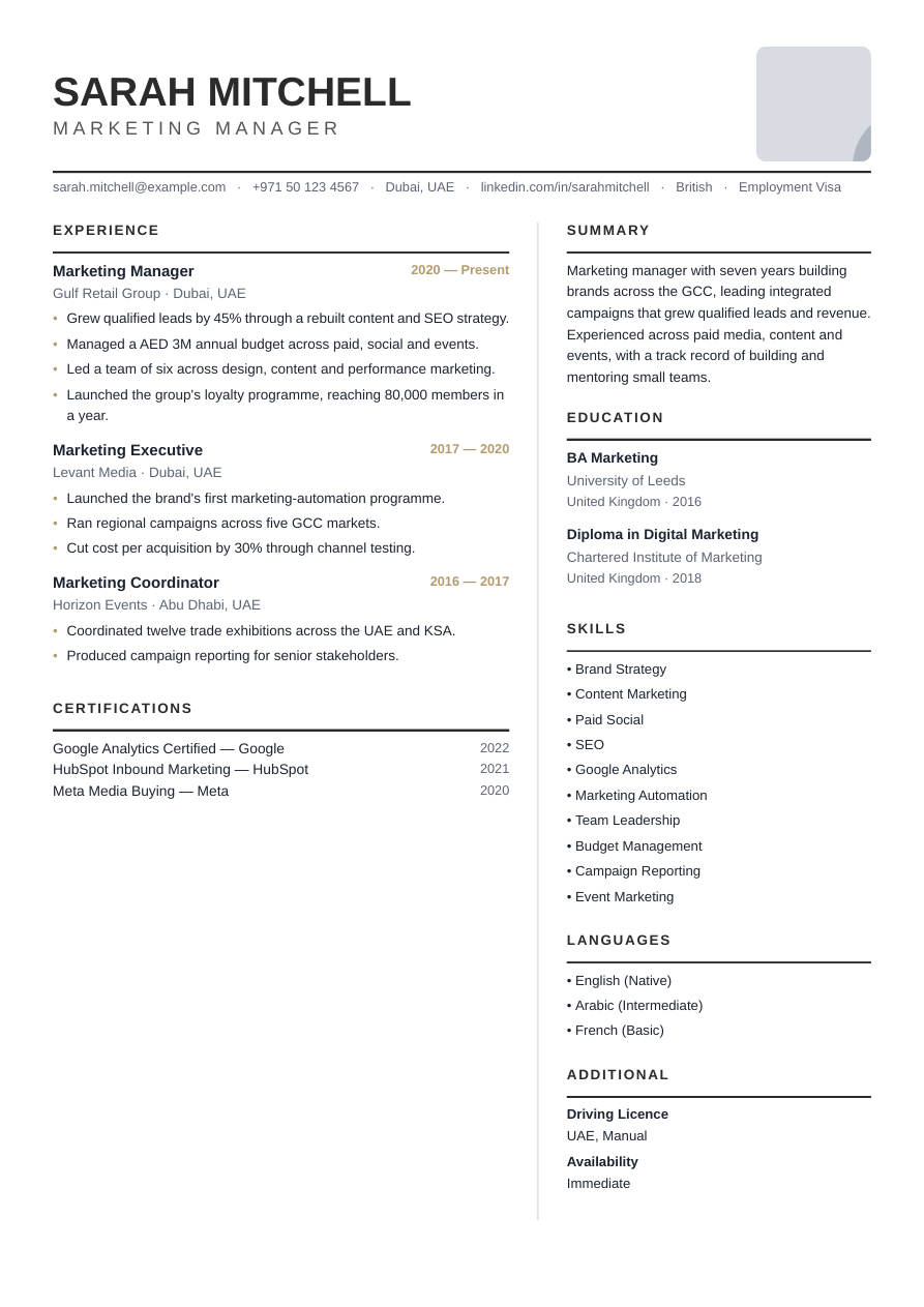 Full preview of the Beige Executive CV template