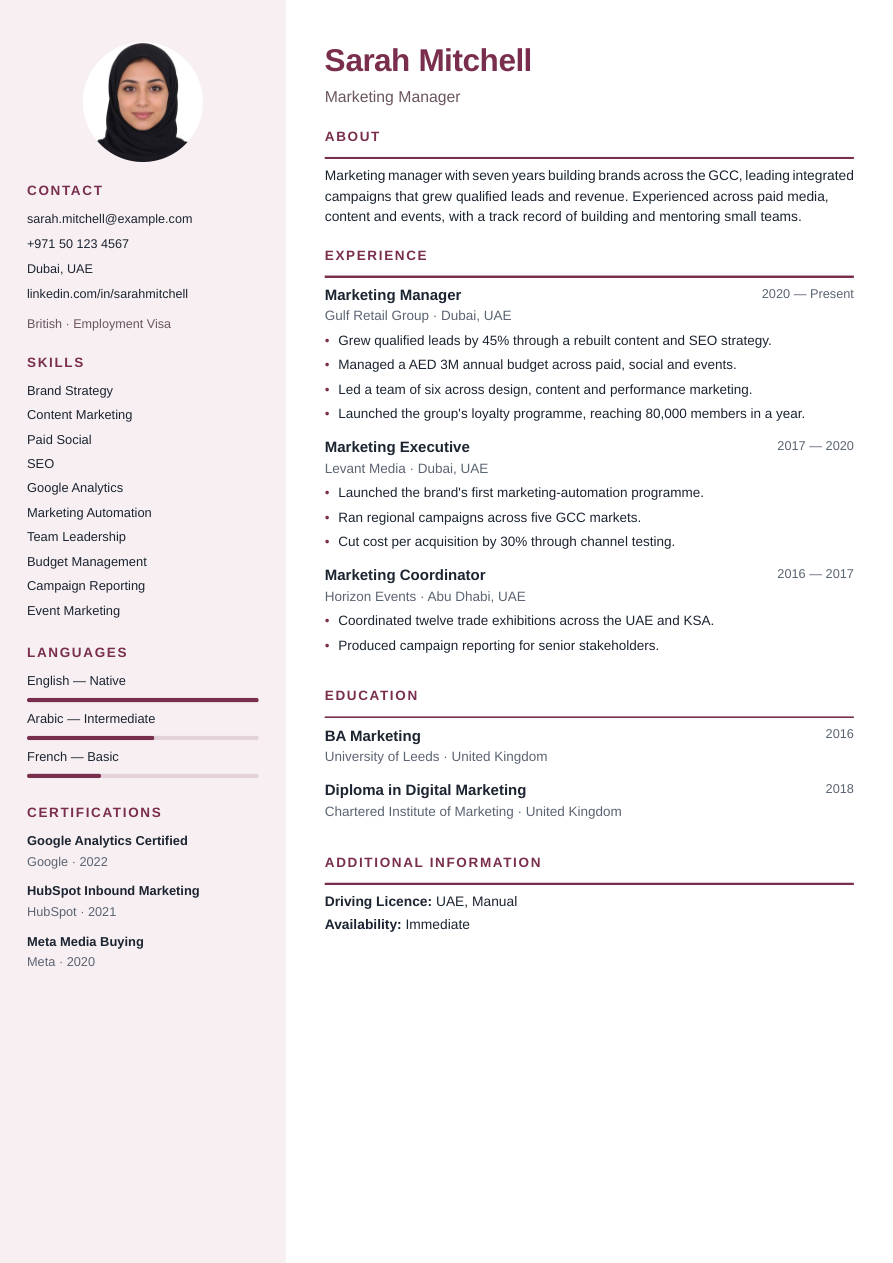 Creative Sidebar CV template preview