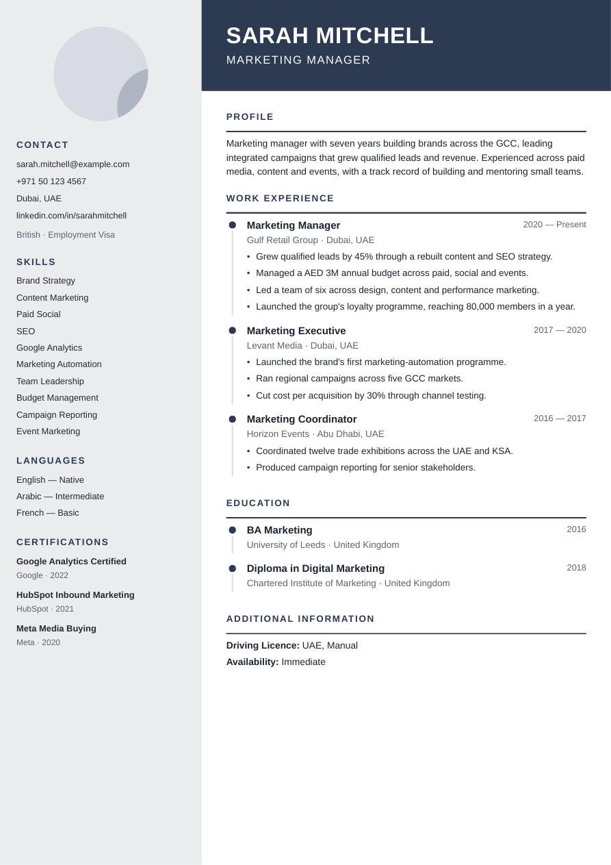 Full preview of the Navy Executive CV template