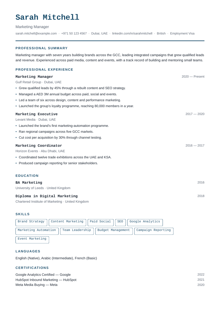 Tech Minimal CV template, recommended for Software Engineer roles