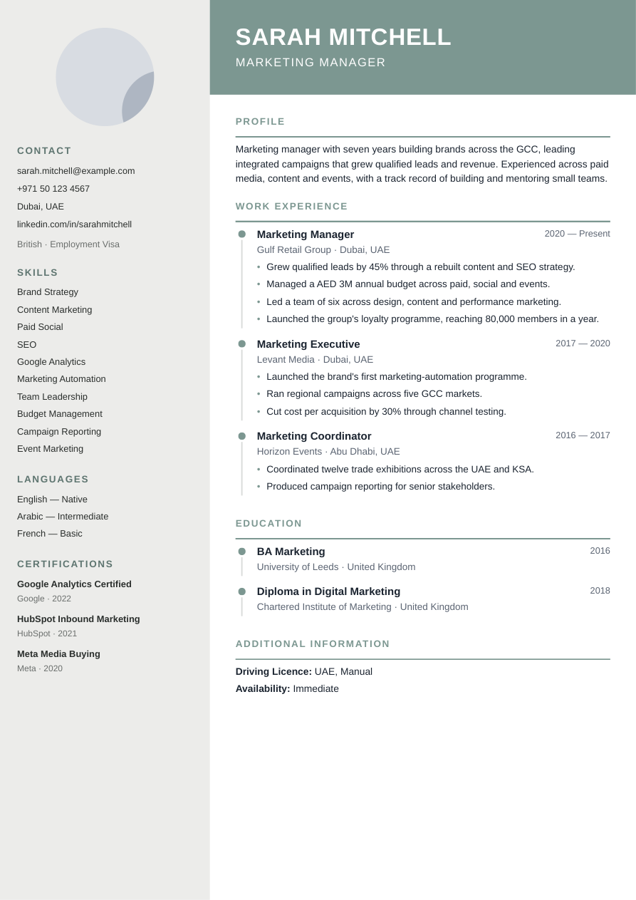 Full preview of the Sage Professional CV template