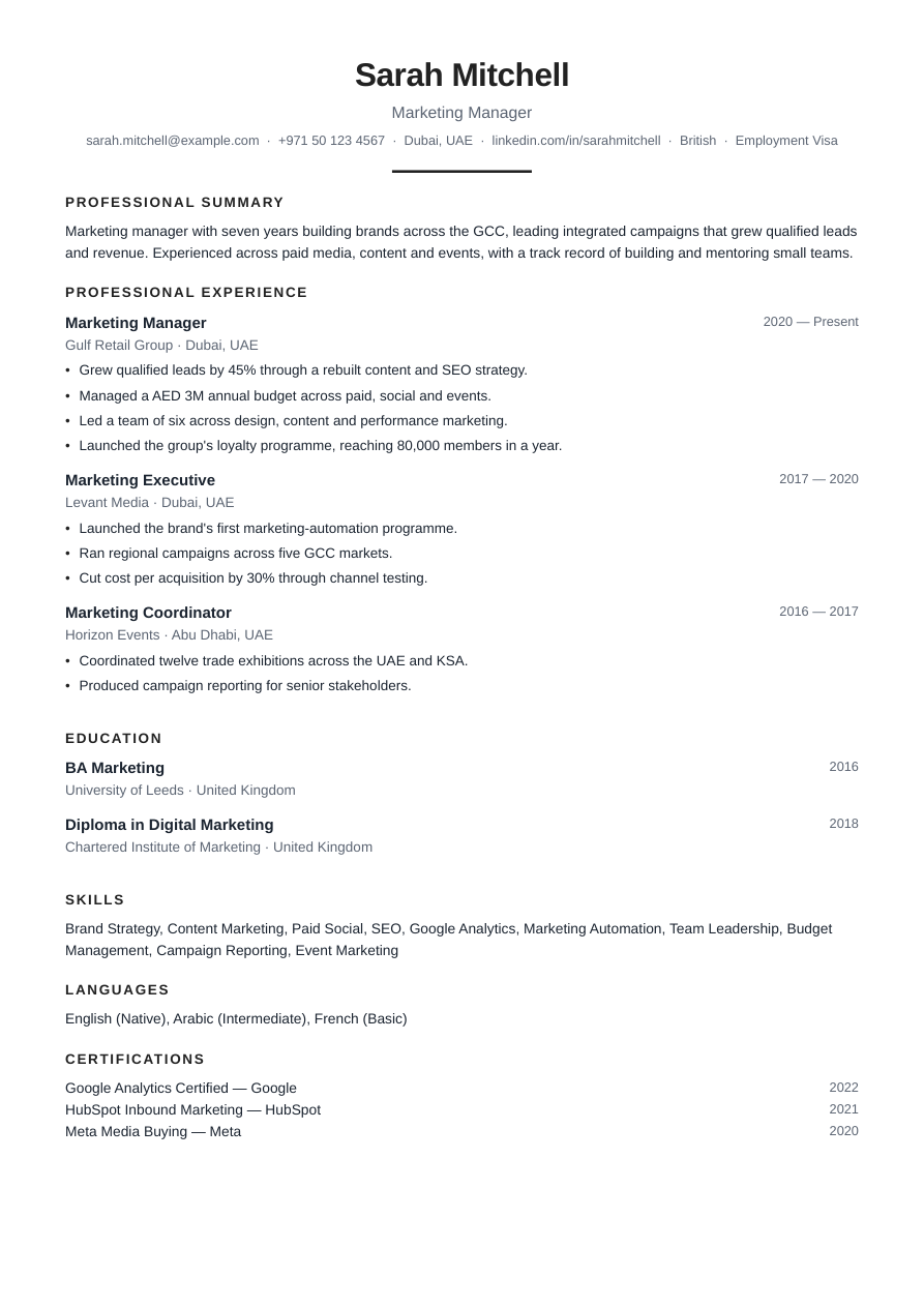 Simple Job CV template, recommended for Receptionist roles