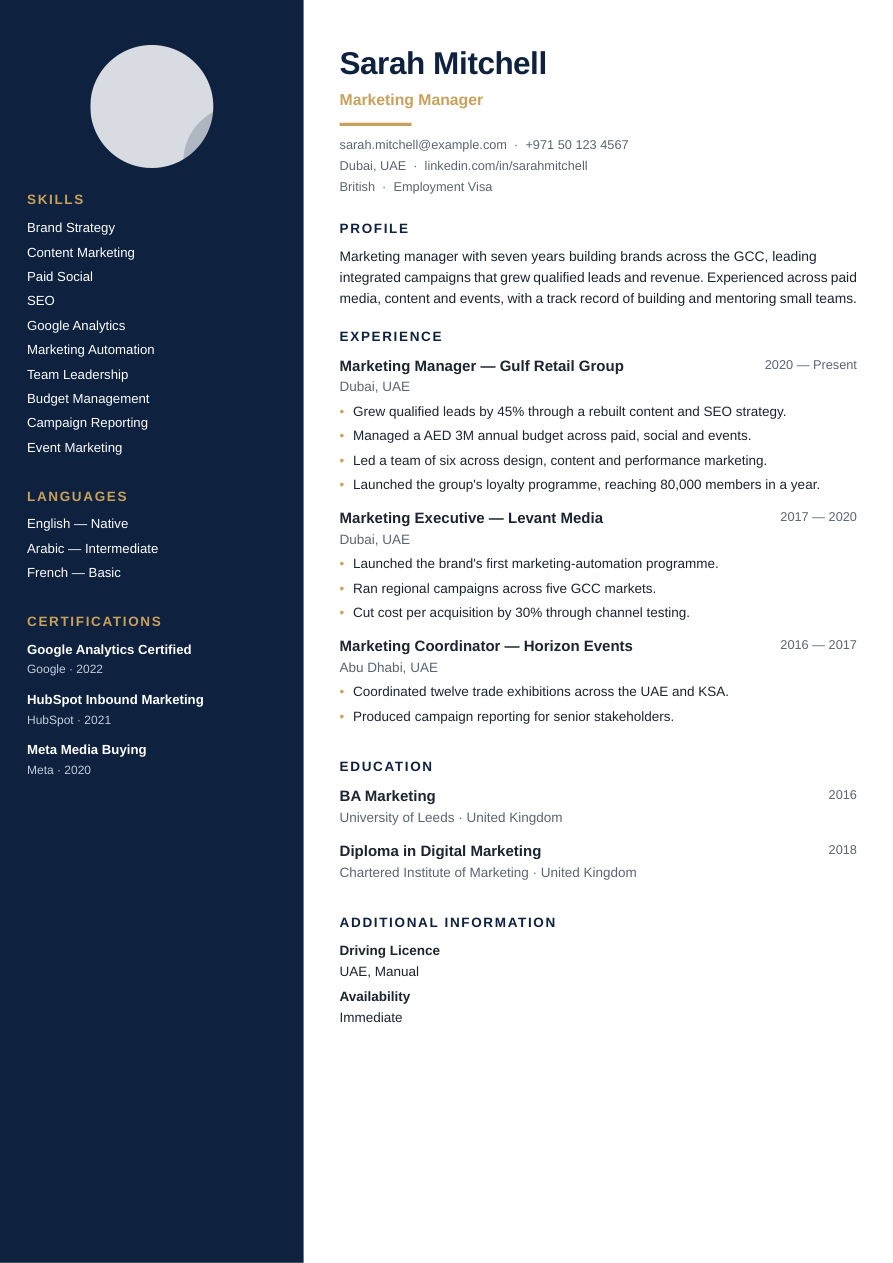 UAE Professional CV template preview